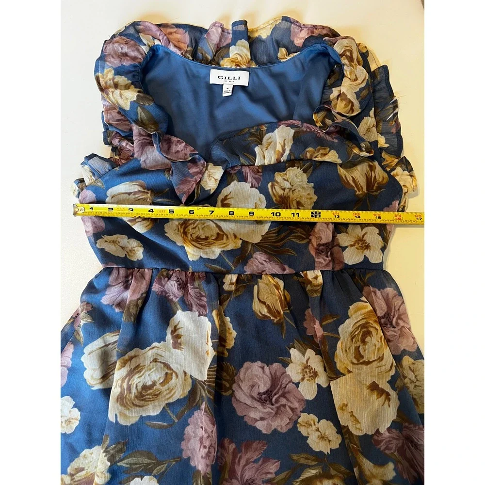 GILLI‎ Blue Floral Ruffle Sleeve Midi Dress Size M - Picture 6 of 8